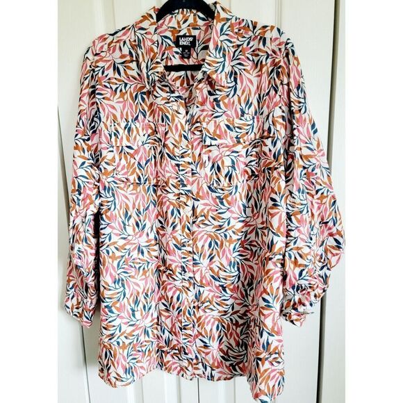 Lands End 1X 100% Linen Long Roll Tab Sleeve Button Up Women's Shirt Pckts‎ - Picture 1 of 7